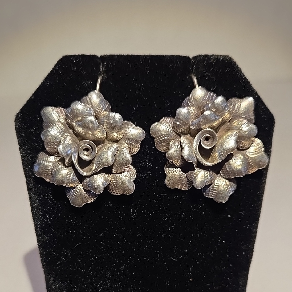 Sterling Silver Floral Earrings with Ear Wires